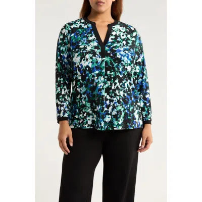 Ak Anne Klein Split Neck Tunic In Multi