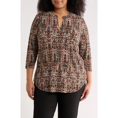 Ak Anne Klein Split Neck Tunic In Brown