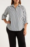 Ak Anne Klein Stripe Popover Crepe Top In Multi