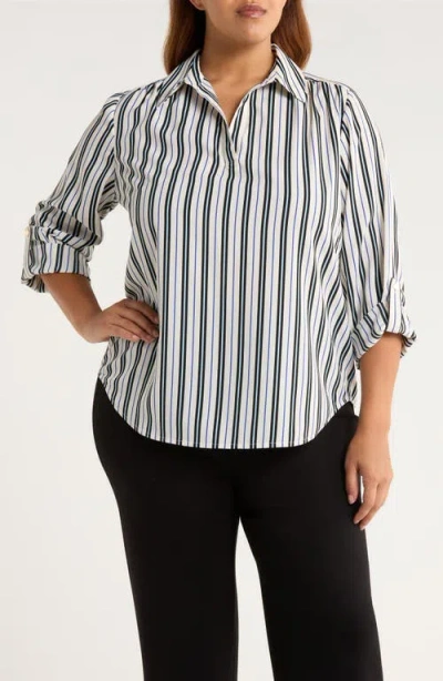 Ak Anne Klein Stripe Popover Crepe Top In Multi