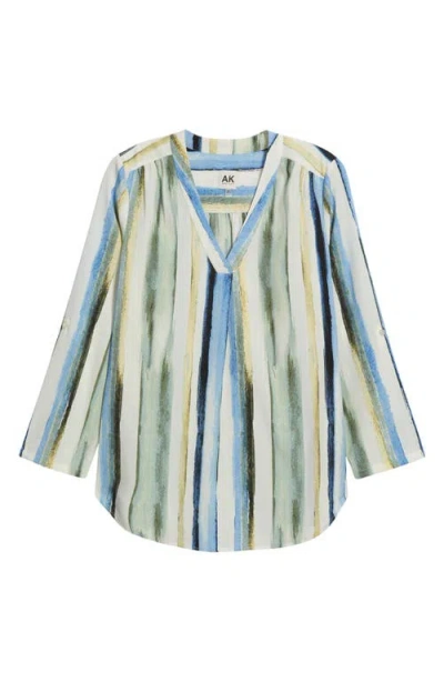 Ak Anne Klein Stripe V-neck Top In Multi