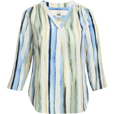 Ak Anne Klein Stripe V-neck Top In Multi