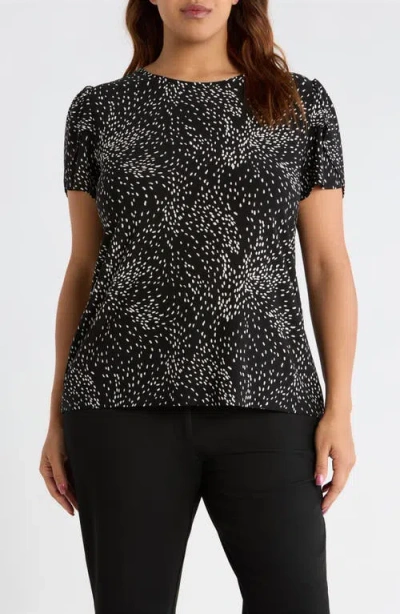 Ak Anne Klein Swirling Dot Print Tulip Sleeve Top In Black