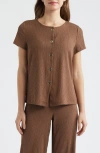 Ak Anne Klein Texture Front Button Top In Brown
