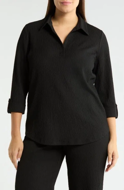 Ak Anne Klein Textured Ridge Knit Popover Top In Black