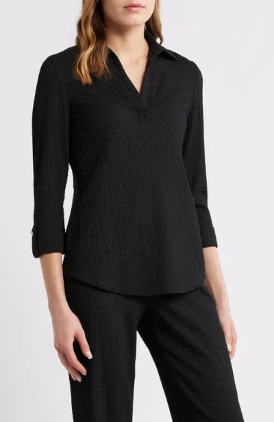 Ak Anne Klein Textured Ridge Knit Popover Top In Black