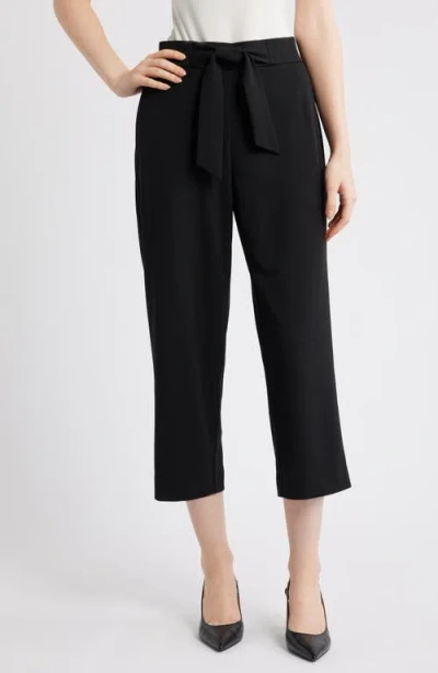 Ak Anne Klein Tie Front Pull-on Wide Leg Crop Pants In Black