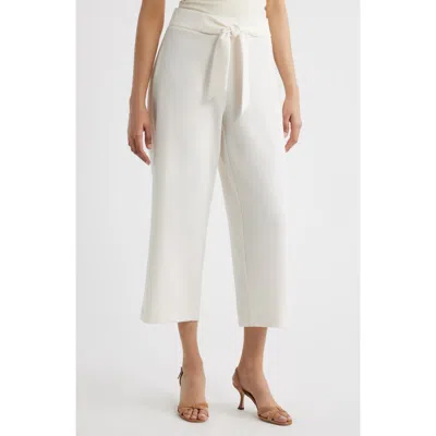 Ak Anne Klein Tie Front Pull-on Wide Leg Crop Pants In White