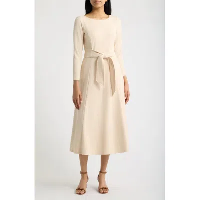 Ak Anne Klein Tie Waist Scuba Crepe Midi Dress In Macadamia