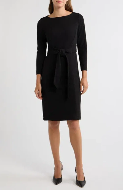 Ak Anne Klein Tie Waist Scuba Crepe Sheath Dress In Black