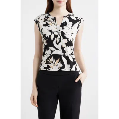 Ak Anne Klein Tropical Floral Print Dolman Sleeve Top In Multi