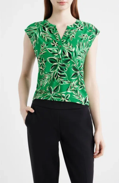 Ak Anne Klein Tropical Print Dolman Sleeve Top In Green