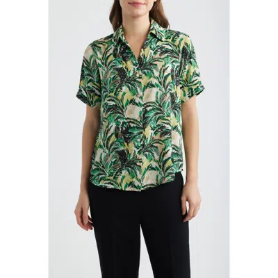 Ak Anne Klein Tropical Print Short Sleeve Button-up Shirt In Multi