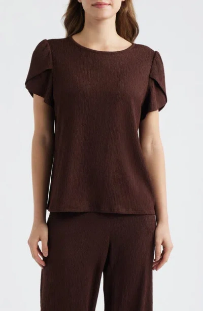 Ak Anne Klein Tulip Sleeve Crepe Top In Brown