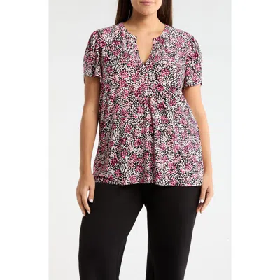 Ak Anne Klein Tulip Sleeve Dot Print Jersey Top In Multi