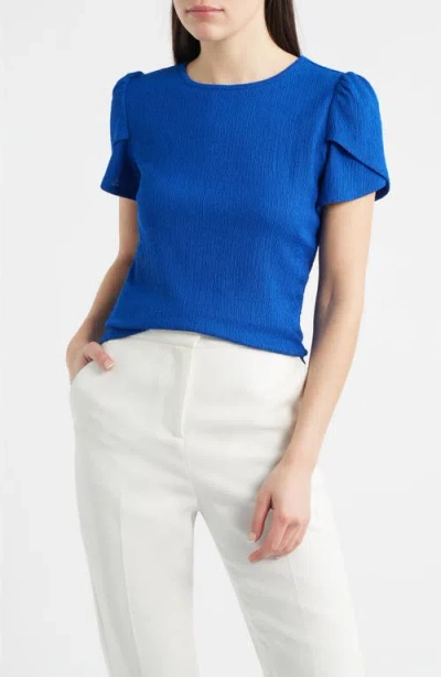 Ak Anne Klein Tulip Sleeve Pebble Knit Top In Blue