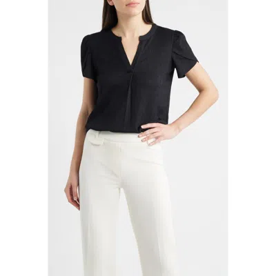 Ak Anne Klein Tulip Sleeve Ridge Knit Top In Black