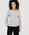 Ak Anne Klein Women's Crepe Printed Slim-fit Utility Blouse In White