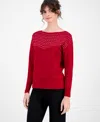 Ak Anne Klein Women's Embellished Drop-shoulder Sweater In Red