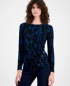 Ak Anne Klein Women's Geo-print Button-trim Top In Multi