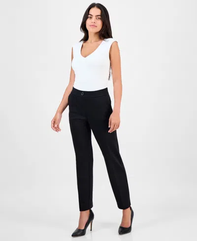 Ak Anne Klein Women's Mid-rise Faux-fly Ankle Pants In Black