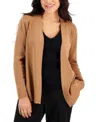 Ak Anne Klein Petite Long-sleeve Open-front Cardigan In Vicuna
