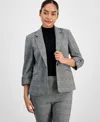 Ak Anne Klein Women's Plaid Jacquard Notch-collar 3/4-sleeve Jacket In Multi