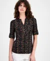 Ak Anne Klein Women's Printed Roll-tab Top