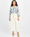 Ak Anne Klein Women's Tie-front Pull-on Cropped Wide-leg Pants In Anne White