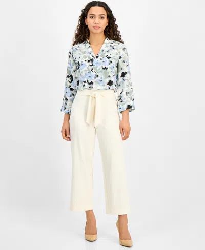 Ak Anne Klein Women's Tie-front Pull-on Cropped Wide-leg Pants In Anne White