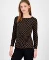 Ak Anne Klein Women's Trellis-print Asymmetrical Top In Multi