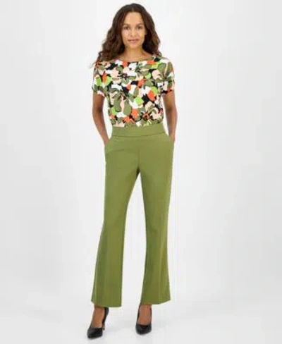 Ak Anne Klein Womens Cool Crepe Mid Rise Pull On Pants Xs P Xxl In Green