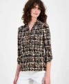 Ak Anne Klein Womens Printed Ruched Tab Shirt P Xxs Xl In Multi