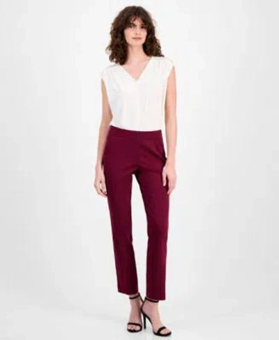 Ak Anne Klein Womens Pull On Straight Leg Pants P Xxs Xl In Burgundy