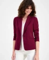 Ak Anne Klein Womens Ruched Sleeve One Button Jacket P Xxs Xl In Burgundy