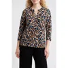 Ak Anne Klein Woodblock Print V-neck Top In Multi