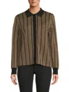 Ak Collection By Yal Women's Shimmer Knit Contrast-collar Cardigan In Brown