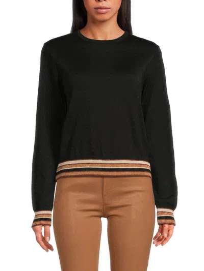 Ak Collection By Yal Women's Striped-trim Shimmer Sweater In Black