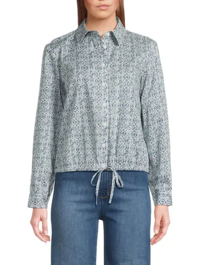 Ak Collection By Yal Yal New York Women's Tile-print Drawstring-waist Shirt In Blue