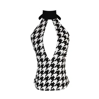 Ak Royalty Resortwear Women's Black / White Capri Top Houndstooth
