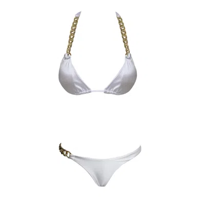 Ak Royalty Resortwear Women's Gold / White Mona White Gold Chain Bikini In Multi