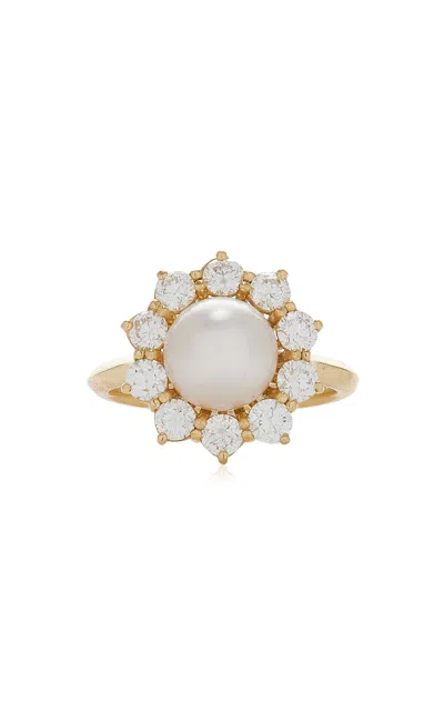 Akaila Reid 18k Yellow Gold Diamond; Pearl Ring In White