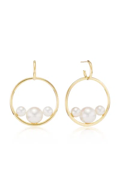 Akaila Reid 18k Yellow Gold Triple Pearl Earrings In White