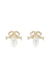 Akaila Reid Bow 18k Yellow Gold Diamond; Pearl Earrings