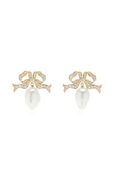 Akaila Reid Bow 18k Yellow Gold Diamond; Pearl Earrings In White