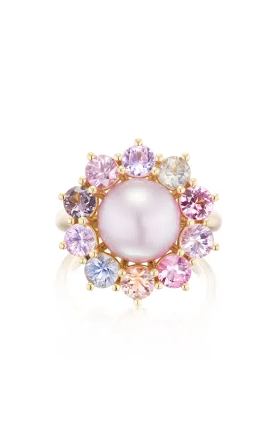 Akaila Reid One-of-a-kind 18k Yellow Gold Pearl; Sapphire Ring In Pink