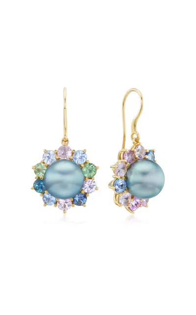 Akaila Reid One-of-a-kind 18k Yellow Gold Tahitian Pearl; Sapphire Earrings In Multi