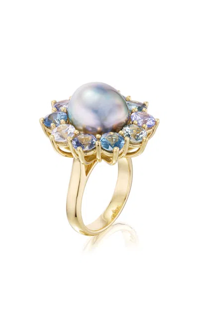 Akaila Reid One-of-a-kind 18k Yellow Gold Tahitian Pearl; Sapphire Ring In Multi