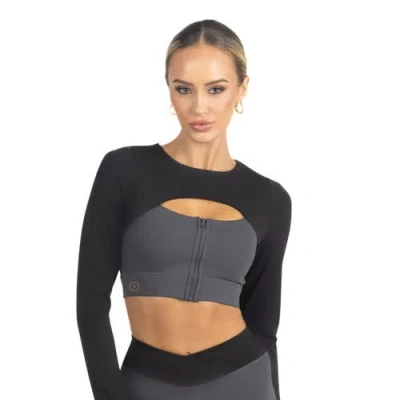 Akalia Alisha Color Block Activewear Long Sleeve Top In Black