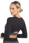 Akalia Alisha Color Block Activewear Long Sleeve Top In Black In Black